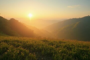 Urals Landscape With Rolling Hills And Mist At Sunrise