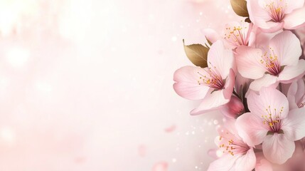 A serene composition of pink cherry blossoms against a soft pastel background.