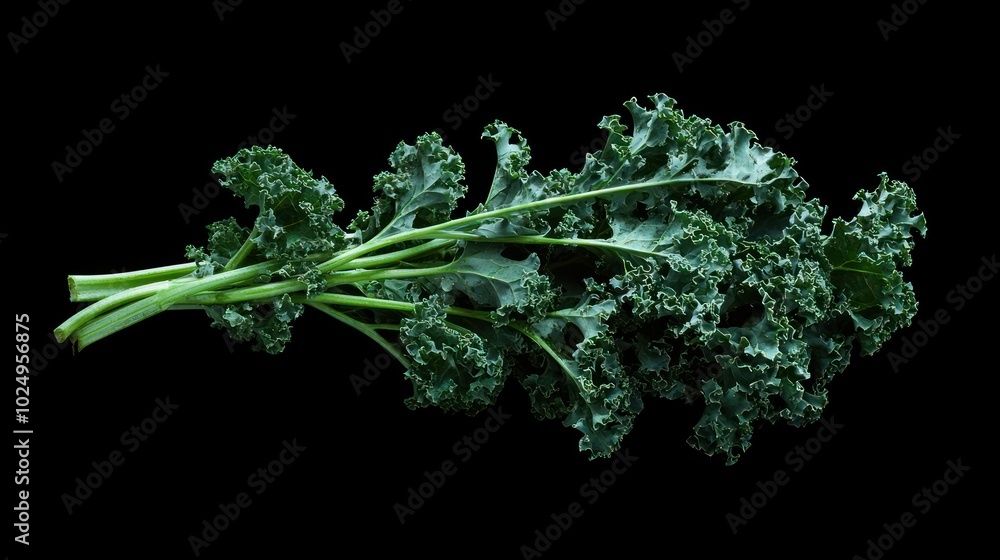 Canvas Prints A fresh bunch of kale against a black background, highlighting its texture and color.