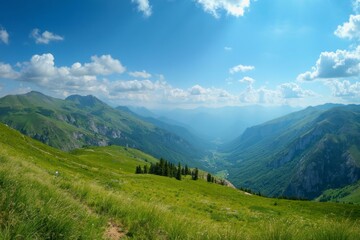 Obraz premium Caucasus At Midday With Lush Slopes And Towering Peaks