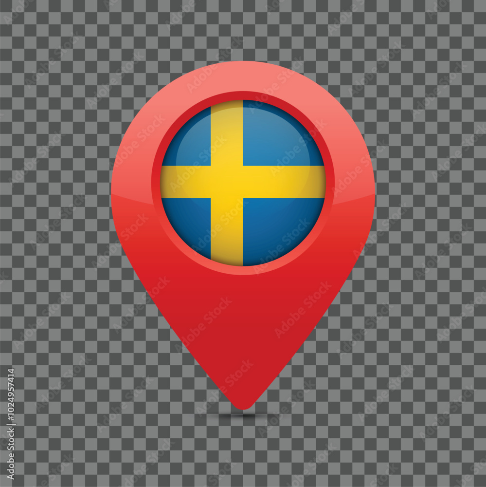 Poster swedish flag pin for maps and navigation systems to mark current location. user interface icon desig