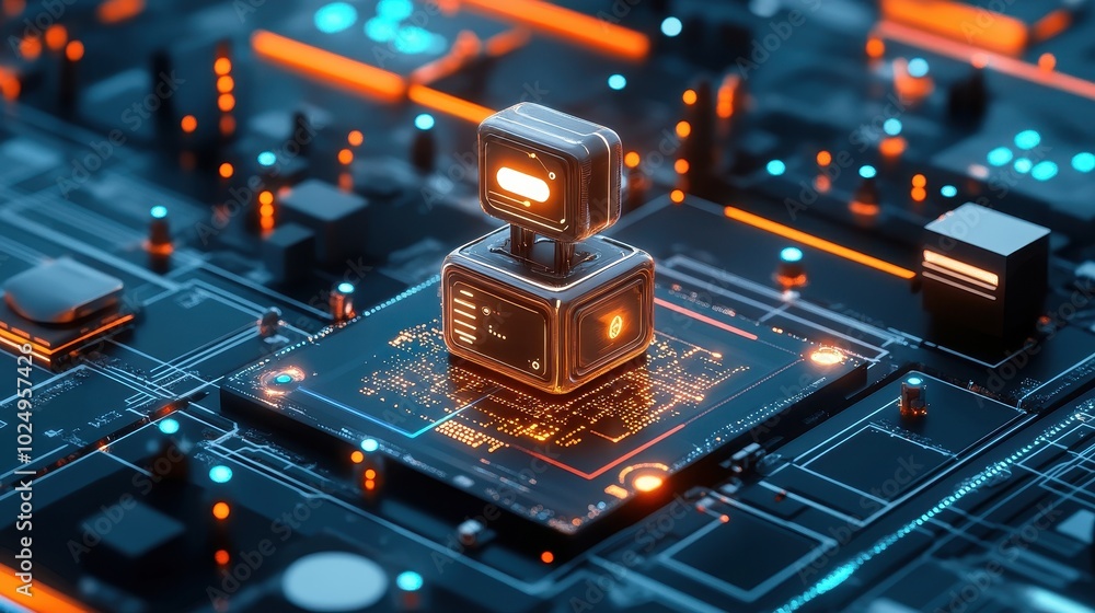 Poster futuristic technology circuits and microprocessor
