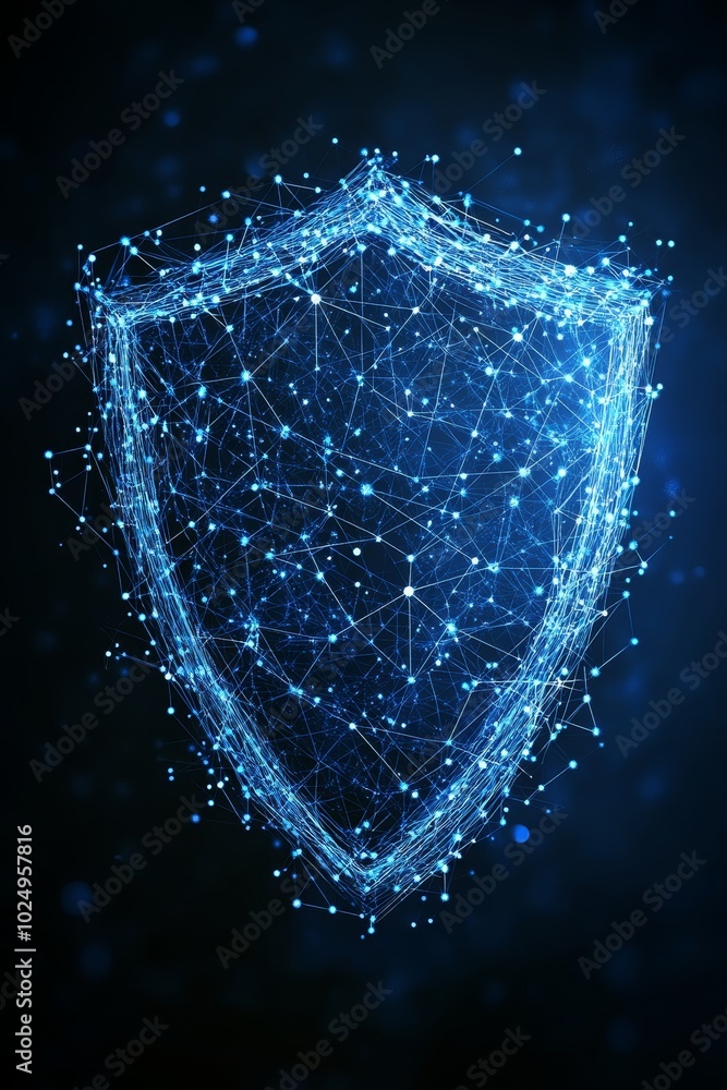 Aufkleber digital protection shield data security visualization with triangles, connected dots, lines