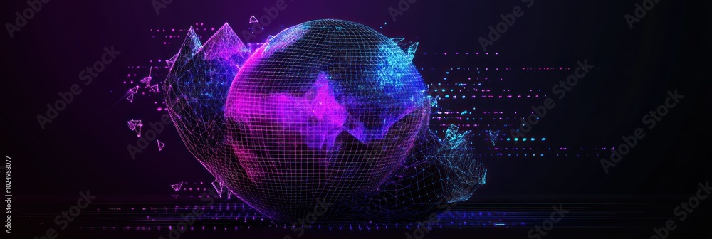 Poster a digital representation of a globe with vibrant colors and abstract elements.