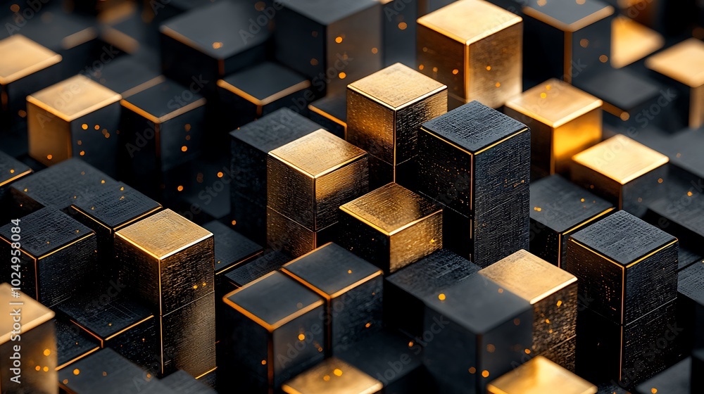 Poster abstract gold and black cube pattern background
