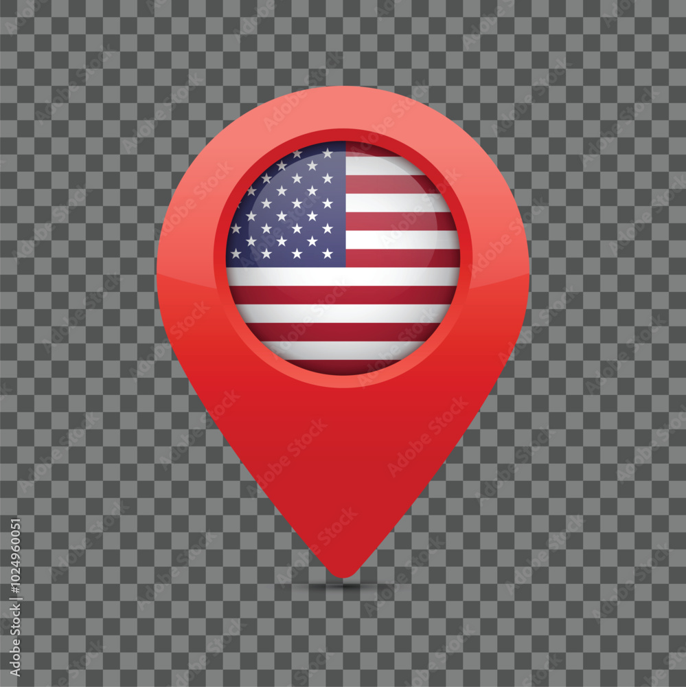 Poster american flag pin for maps and navigation systems to mark current location. user interface icon desi