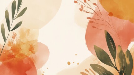 Warm Floral Watercolor Painting Abstract Background
