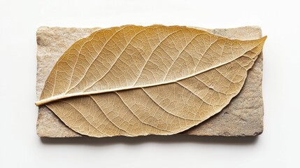 Detailed fossilized plant leaf imprinted in stone, showing intricate vein patterns