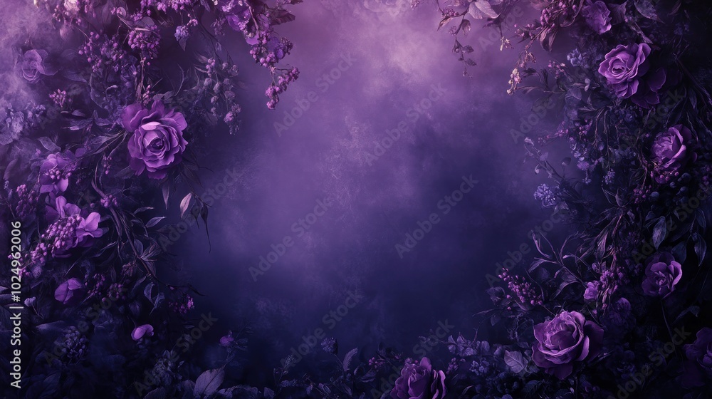 Wall mural A serene, purple-hued floral background with soft mist, ideal for design or artistic use.