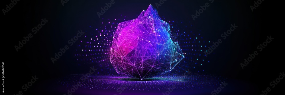 Poster a vibrant, abstract representation of a geometric shape with a glowing network of points.
