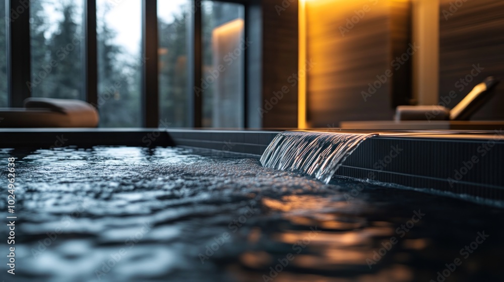 Aufkleber a serene spa setting featuring a water feature and soft lighting.