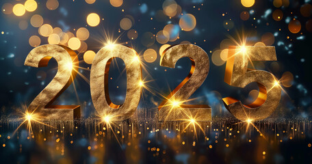 Golden 2025 New Year Celebration Glimmering Lights