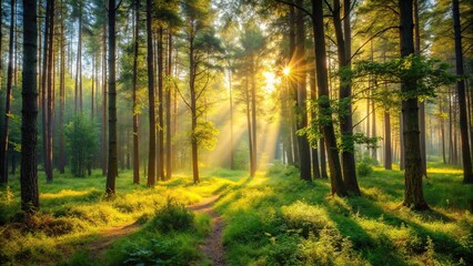 Fototapeta premium Summer forest in the afternoon with silhouette textures