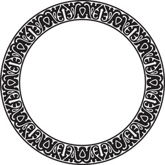 Vector black monochrome arabic national round ornament.  Ethnic circle, frame, ring of eastern peoples. Persian painting