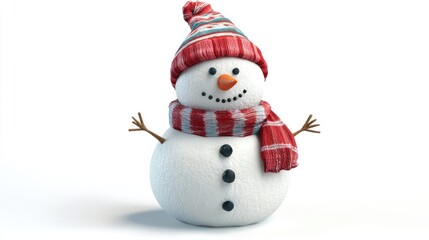 3D Render of a Snowman Sculpture on White Background. AI generated illustration.