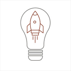 Lightbulb and  Rocket - A lightbulb with a rocket launching from the base, creative idea launching icon. idea concept
