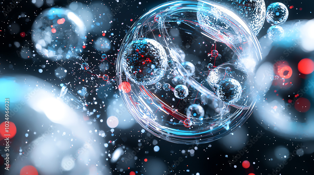 Aufkleber abstract illustration of bubbles floating in a dark background with colorful highlights.