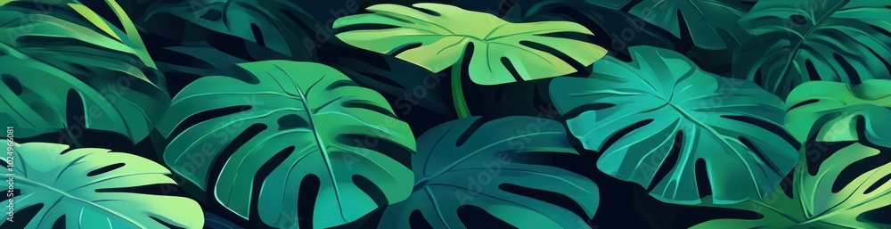 Sticker A vibrant illustration of lush green leaves, creating a tropical atmosphere.