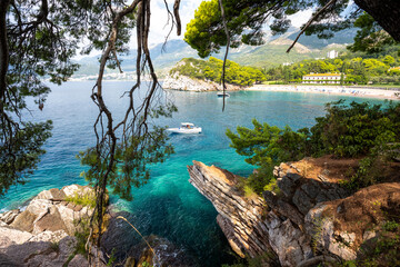 view on paradise beach near Sveti Stefan in Montenegro © lukaszimilena