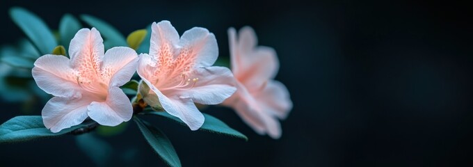 A close-up of delicate pink flowers against a dark background.