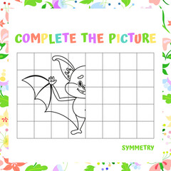 Symmetry Drawing Activity - Complete the Bat Picture. Vector Illustration