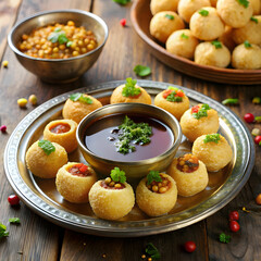 Spicy pani puri filled with tangy tamarind water offers a burst of flavors