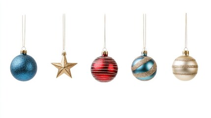 Christmas Tree Toys: Balls and Stars in a Row. AI generated illustration.