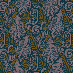 Abstract creative seamless pattern with tropical plants and artistic background,ethnic,leaves,leaf,seamless pattern