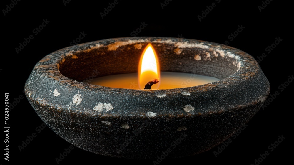 Sticker A lit candle in a textured holder, creating a warm and tranquil atmosphere.