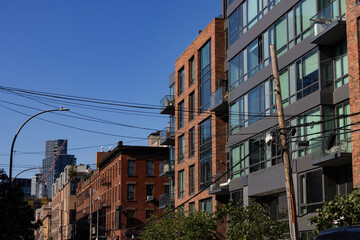Row of Modern and Old Residential Buildings in Greenpoint Brooklyn of New York City