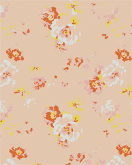 Big flowers pattern, upscale floral pattern. graphical textures floral, trendy colors pattern , flowers background with leaves. vector illustration.