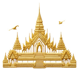 PNG A thai temple in embroidery style architecture building gold.