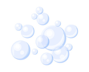 Air bubbles in cartoon style. Vector illustration of cute and transparent soap bubbles isolated on white background. Round bubbles of different sizes. Foam.