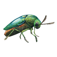 Jewel Beetle colored pencil on white isolated background