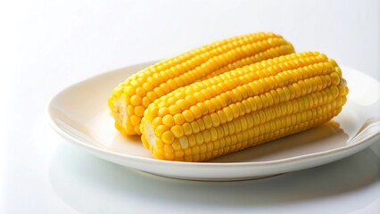 Boiled yellow corn on white plate on white table