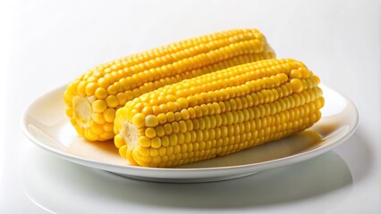 boiled yellow corn on white plate and table