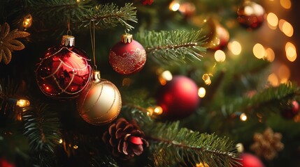 Beautiful Christmas decorations under the tree. AI generated illustration.