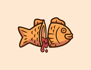 Charming Taiyaki Cartoon Vector Illustration Featuring Delicious Fish-Shaped Pastry Filled with Sweet Filling for Culinary Designs