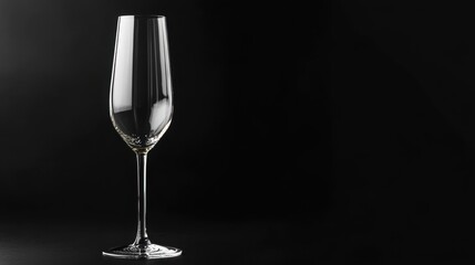 A simple yet elegant empty champagne glass, isolated on a black background, perfect for conveying themes of luxury and celebration