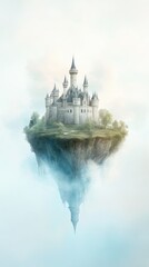 Naklejka premium A castle is floating in the air above a body of water