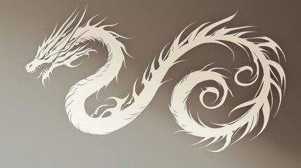 Minimalist dragon coiled around itself, clean lines, simple shapes, and negative space creating a sleek design., ,