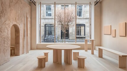 Tranquil Minimalist Home Caf with Clean Lines Neutral Tones and Expansive Windows Creating a Bright Airy and Serene Ambiance