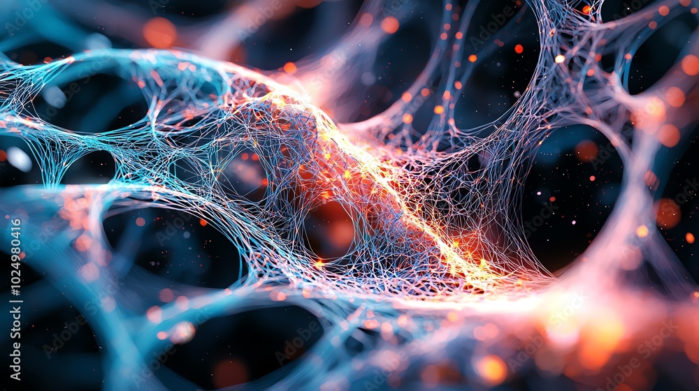 Poster Abstract colorful network structure on a dark background