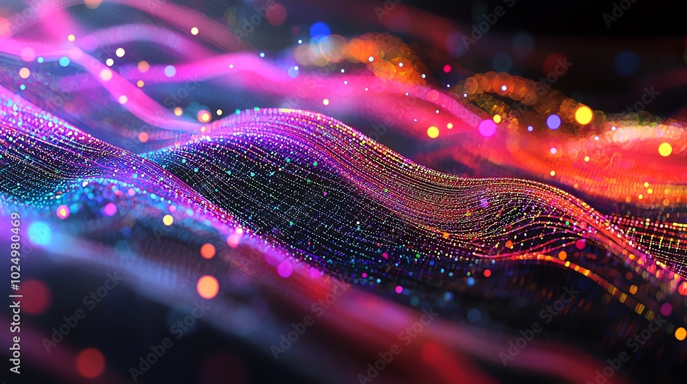 Aufkleber Abstract colorful wave design with glowing particles effect.