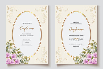 WEDDING INVITATION FRAME WITH FLOWER DECORATIONS AND FRESH LEAVES
