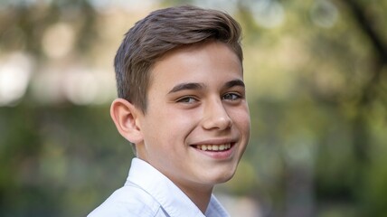 
Portrait of a smiling young guy in a white shirt.