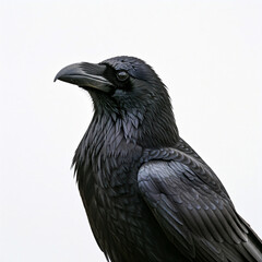 Fototapeta premium black raven portrait against white background