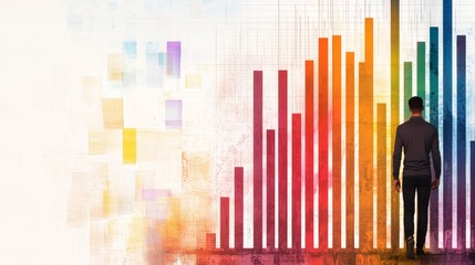 Obraz premium Businessman Walking Towards Colorful Bar Graph Growth Success Financial Concept