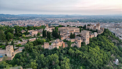 Fototapeta premium Aerial view of the impozant historic architecture of the castle in Spain