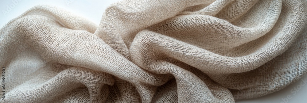 Poster elegant draping of soft linen fabric, highlighting intricate texture and natural fibers, top view pe